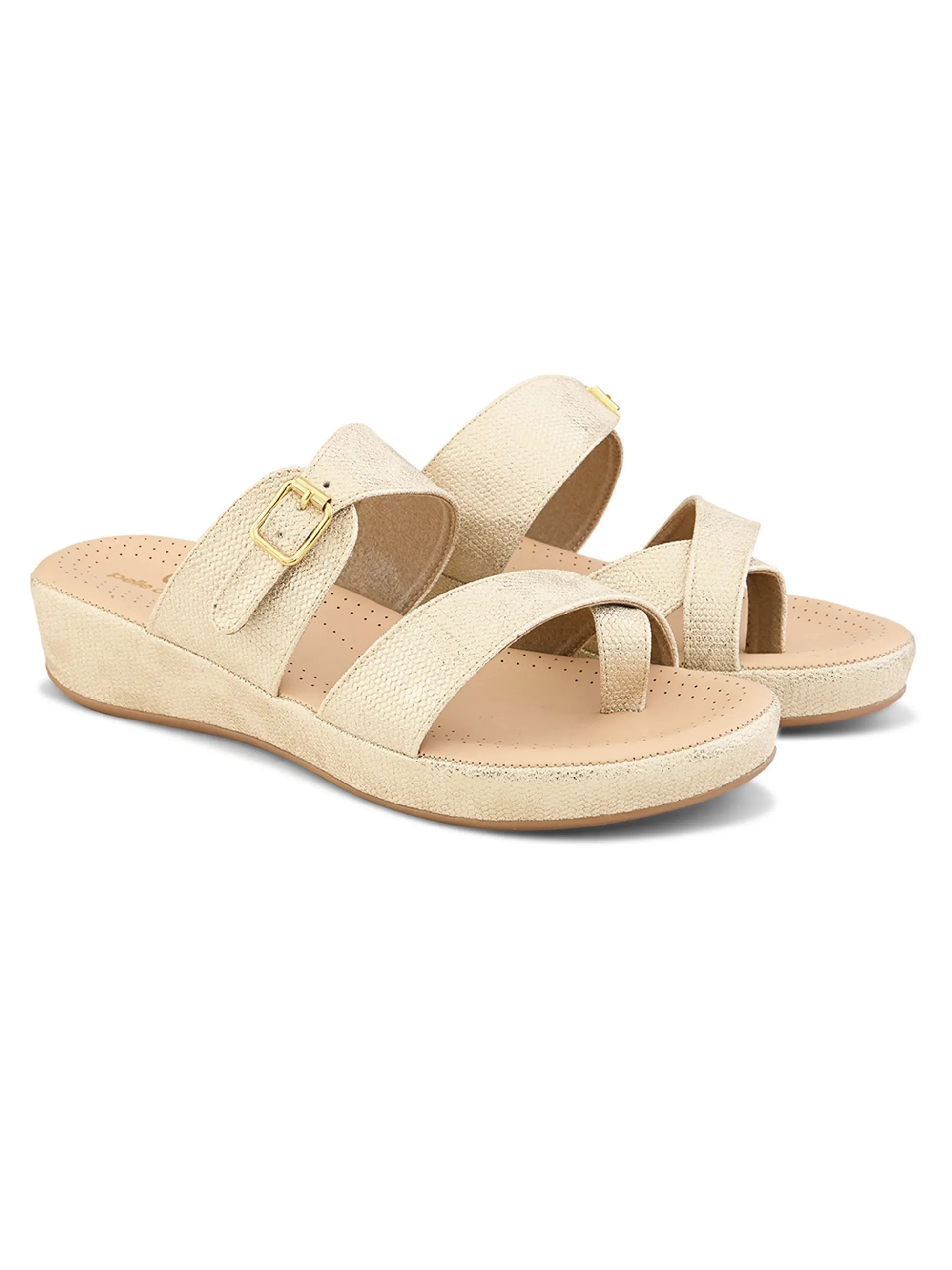 Pelle Albero Female's Golden Faux Leather Flat Slipper