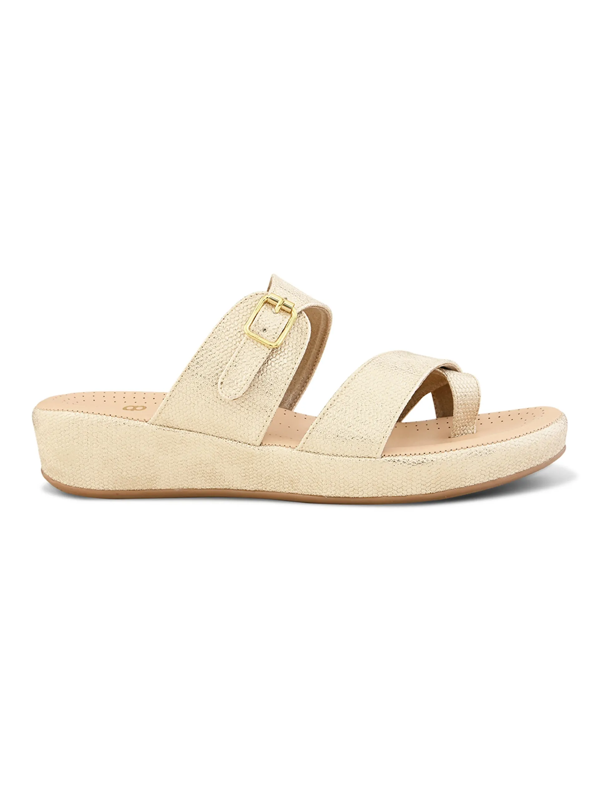Pelle Albero Female's Golden Faux Leather Flat Slipper