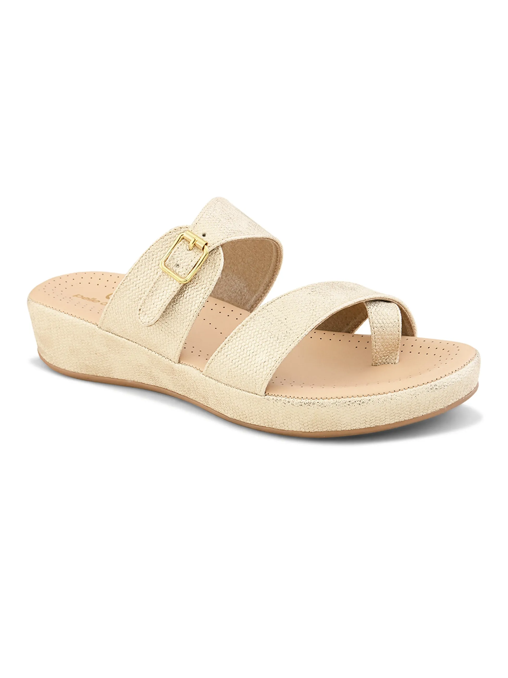Pelle Albero Female's Golden Faux Leather Flat Slipper