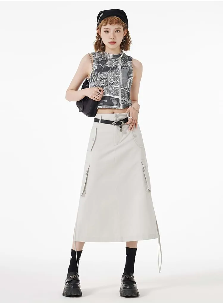 Ruched Side Cargo Midi Skirt