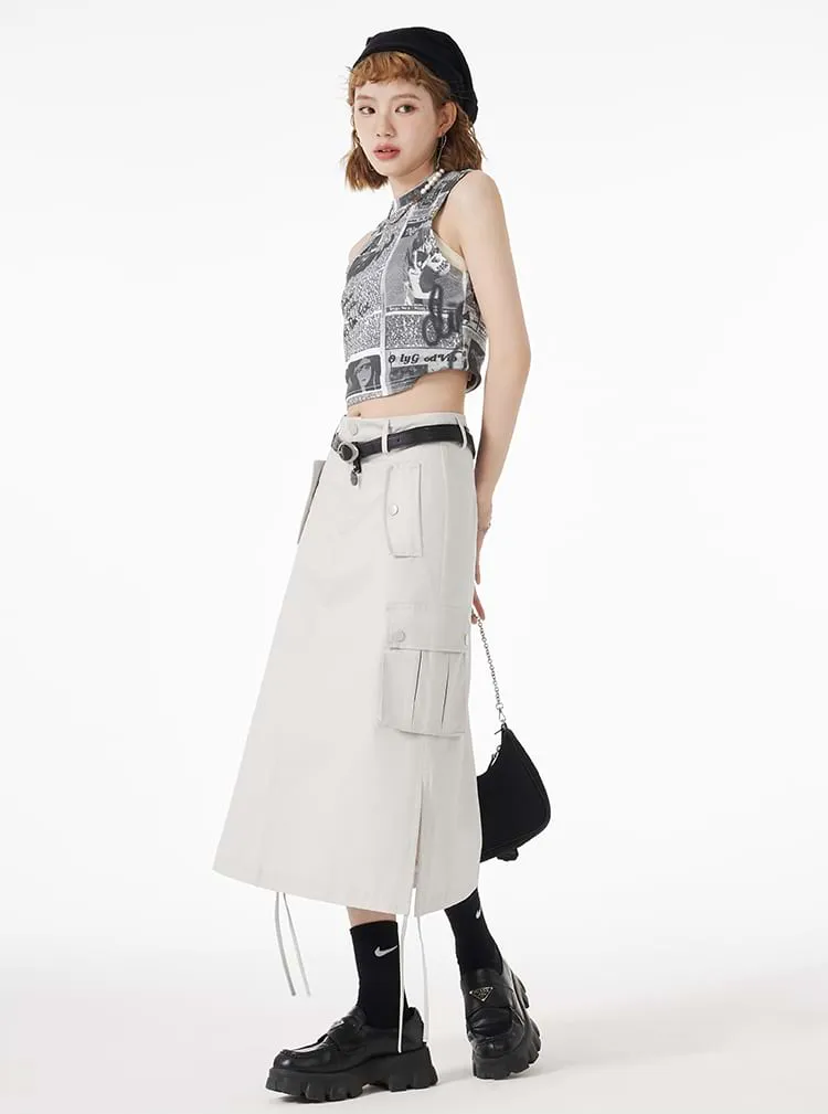 Ruched Side Cargo Midi Skirt