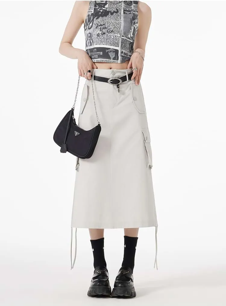 Ruched Side Cargo Midi Skirt