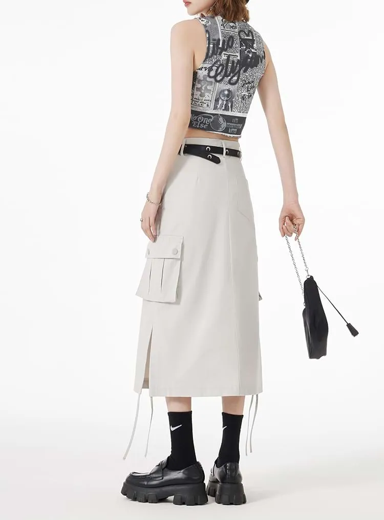 Ruched Side Cargo Midi Skirt