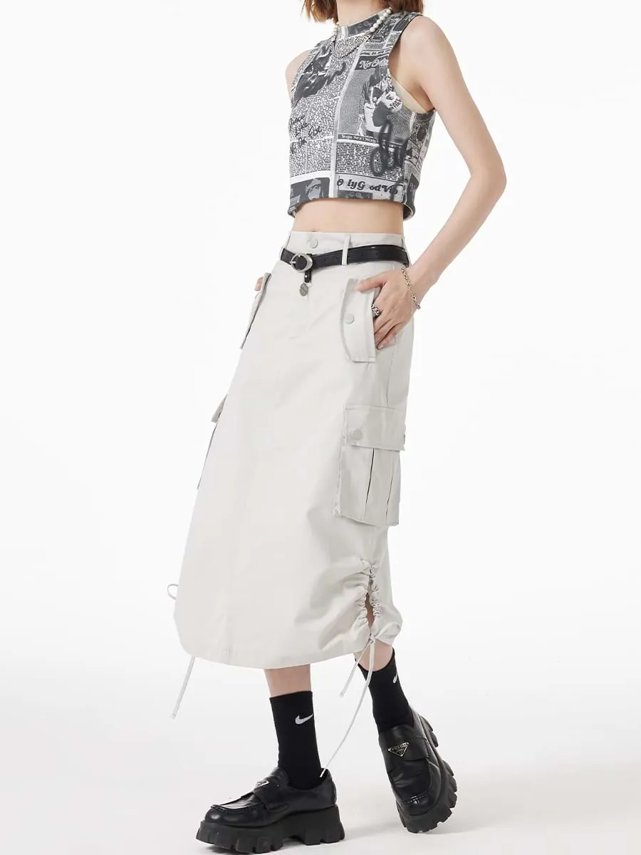 Ruched Side Cargo Midi Skirt