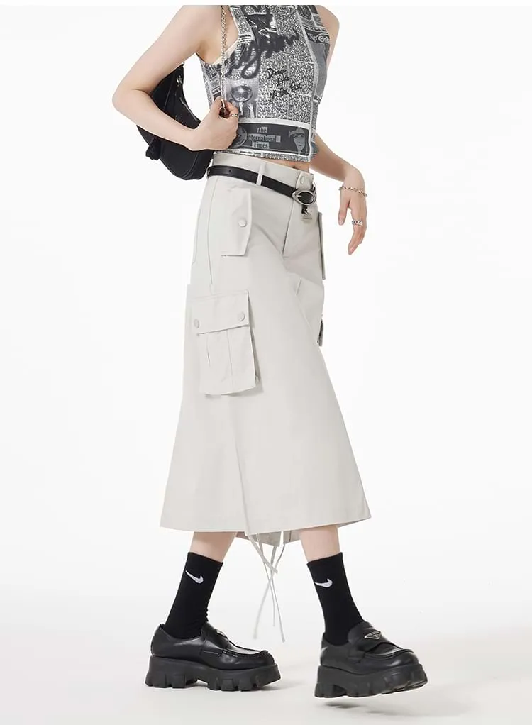 Ruched Side Cargo Midi Skirt