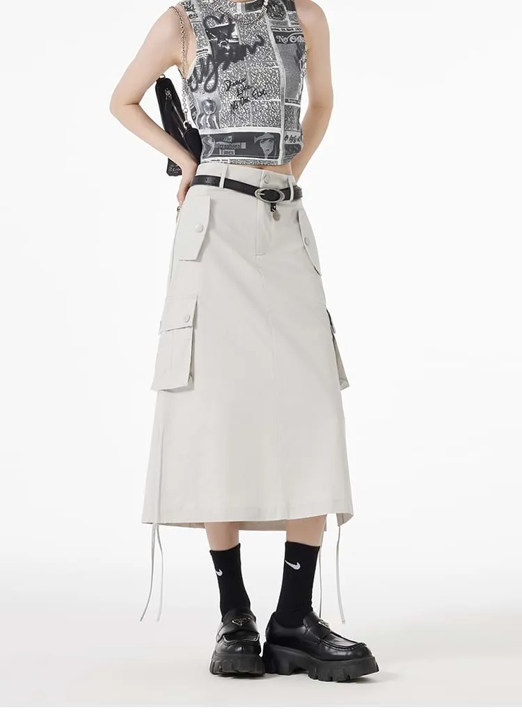 Ruched Side Cargo Midi Skirt