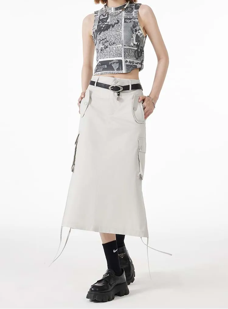 Ruched Side Cargo Midi Skirt