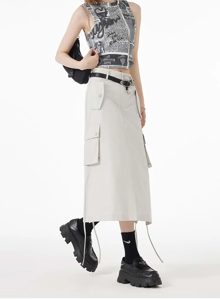 Ruched Side Cargo Midi Skirt