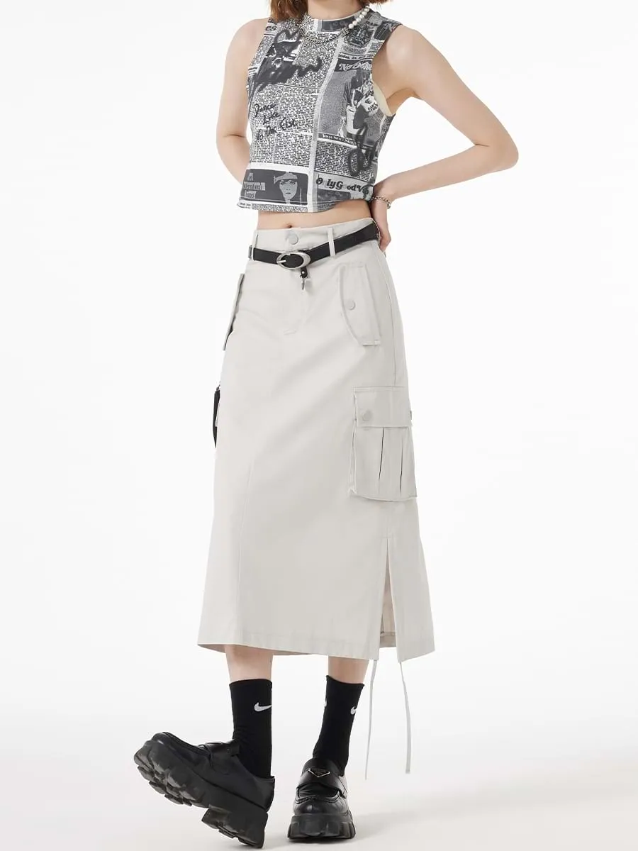 Ruched Side Cargo Midi Skirt