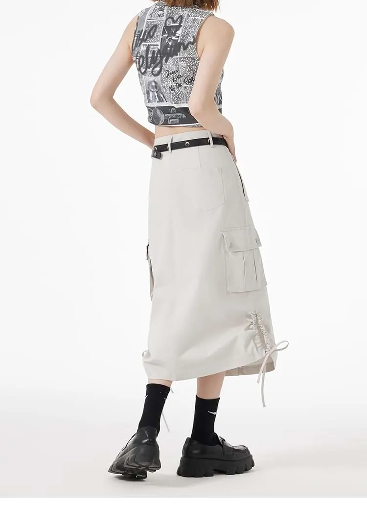 Ruched Side Cargo Midi Skirt