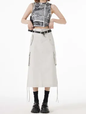 Ruched Side Cargo Midi Skirt