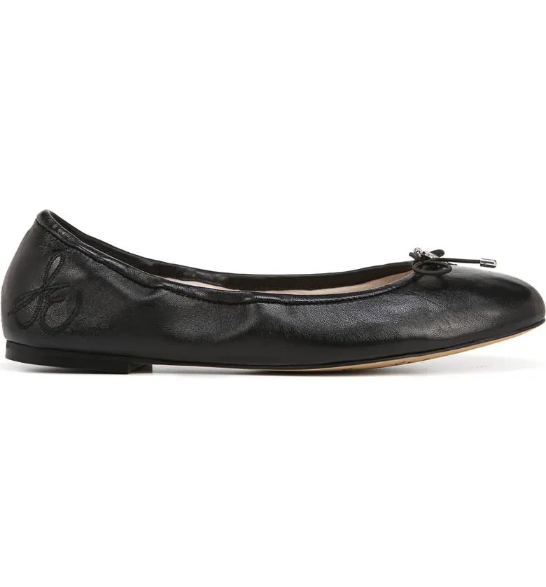 Sam Edelman Felicia Black Slip On Bow Detailed Rounded Toe Ballet Flat