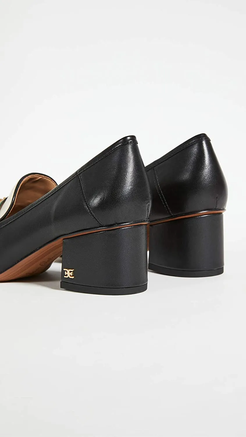 Sam Edelman Flo Black/Ivory Square Toe Block Heel Slip On Classic Fashion Loafer