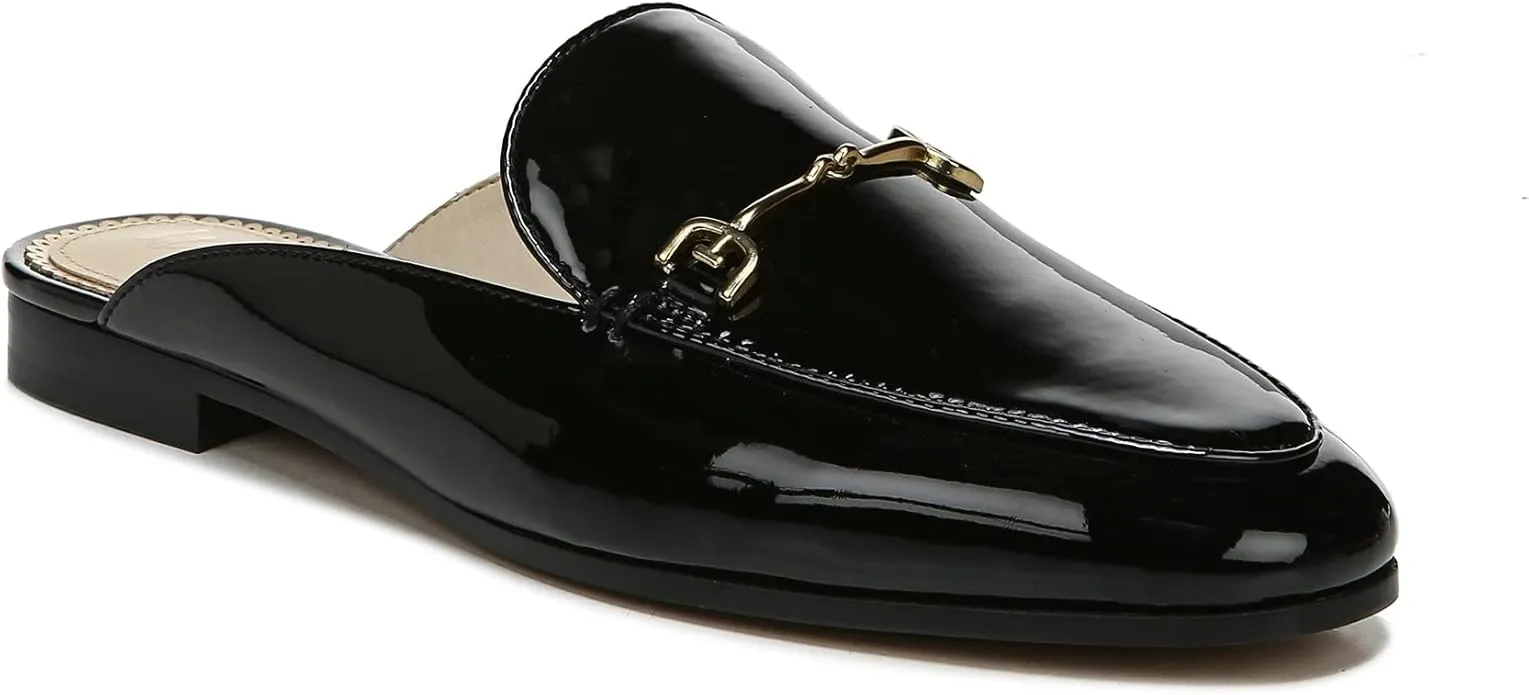 Sam Edelman Linnie Black Patent Slip On Round Toe Flat Dress Wide Mules Shoes