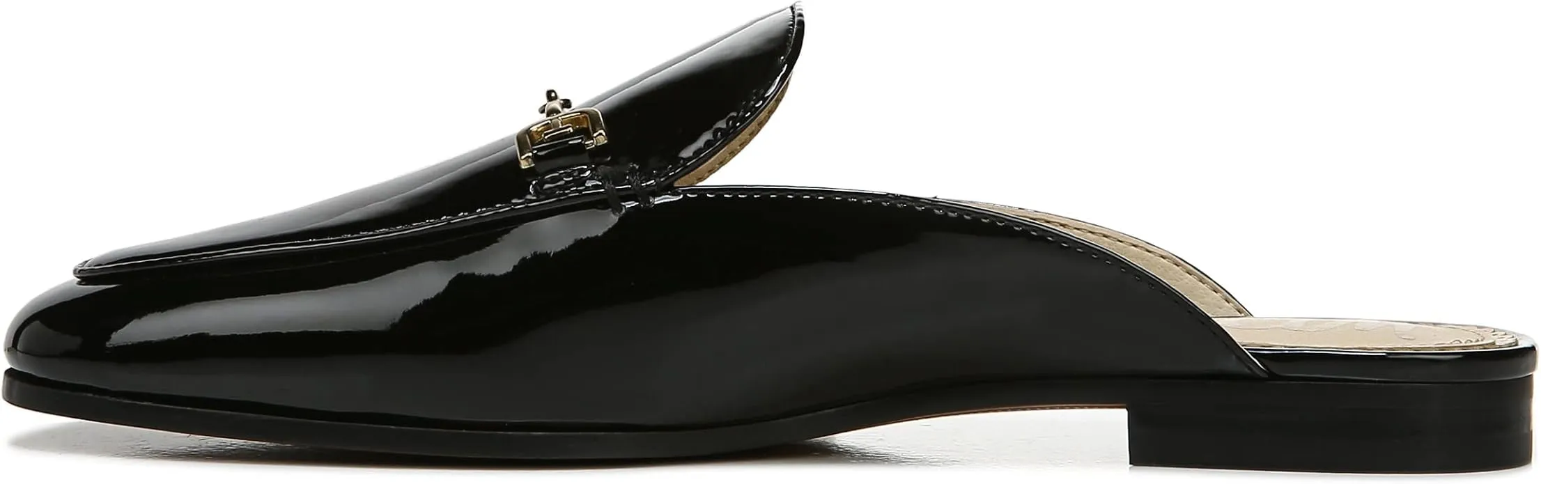 Sam Edelman Linnie Black Patent Slip On Round Toe Flat Dress Wide Mules Shoes