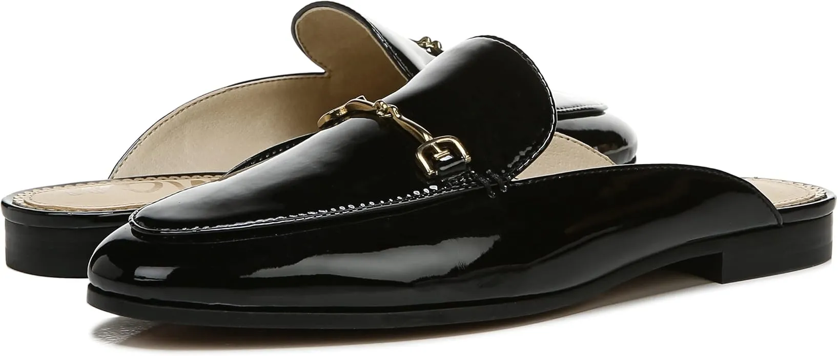 Sam Edelman Linnie Black Patent Slip On Round Toe Flat Dress Wide Mules Shoes