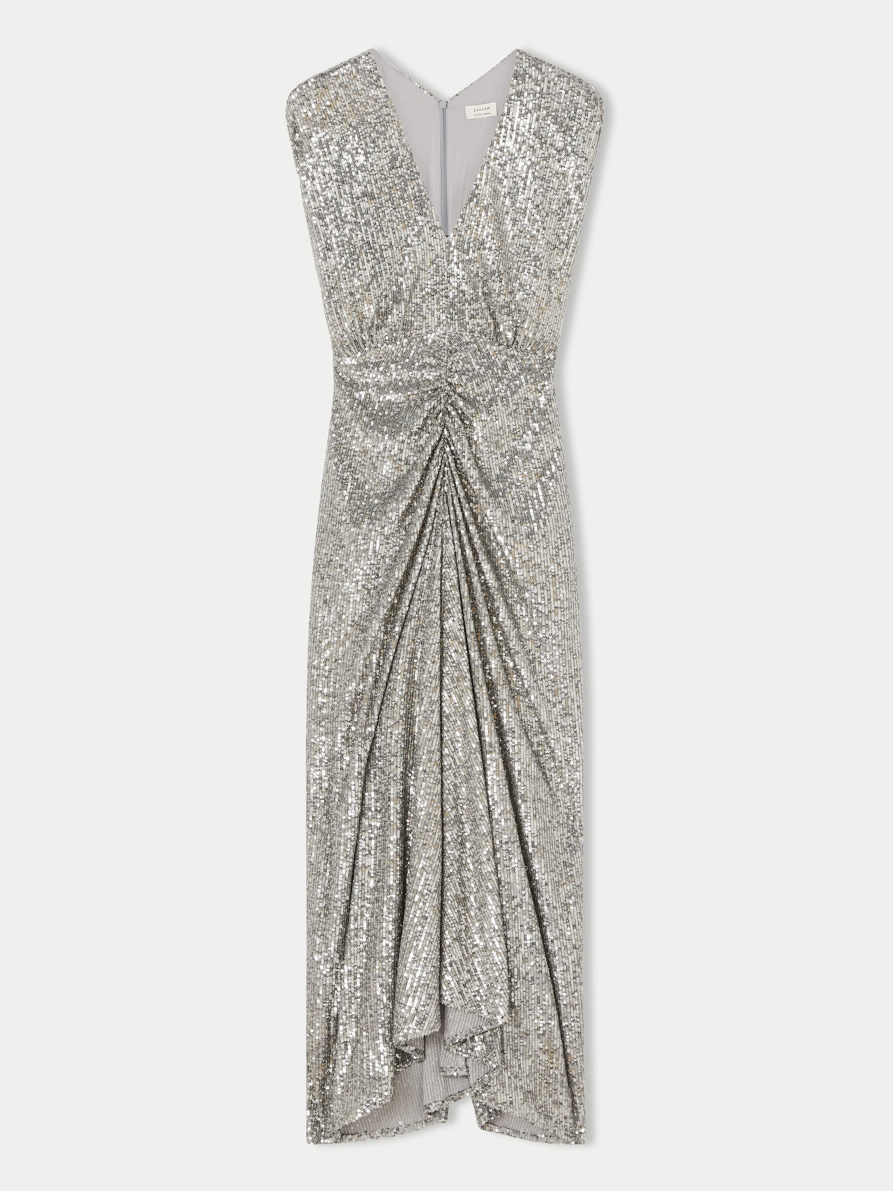 Sequin Ruched Midi Dress | Pewter