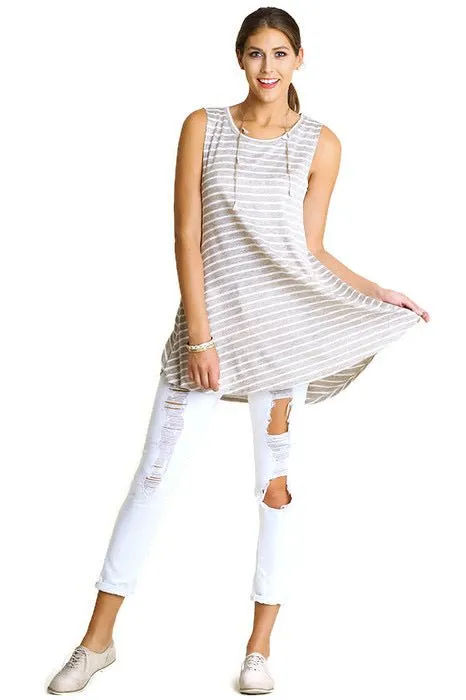 Sleeveless Low Sides Striped Tunic