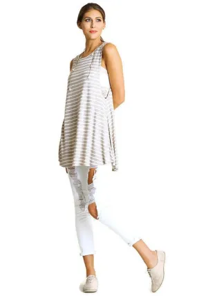 Sleeveless Low Sides Striped Tunic