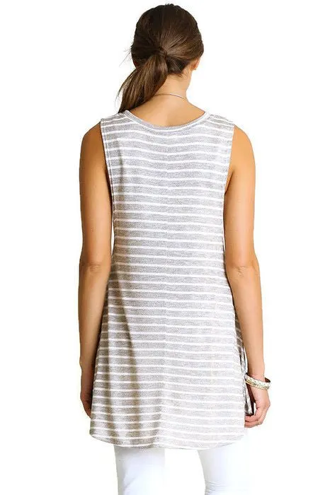 Sleeveless Low Sides Striped Tunic
