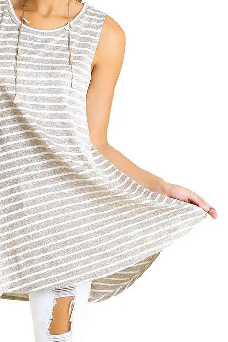 Sleeveless Low Sides Striped Tunic