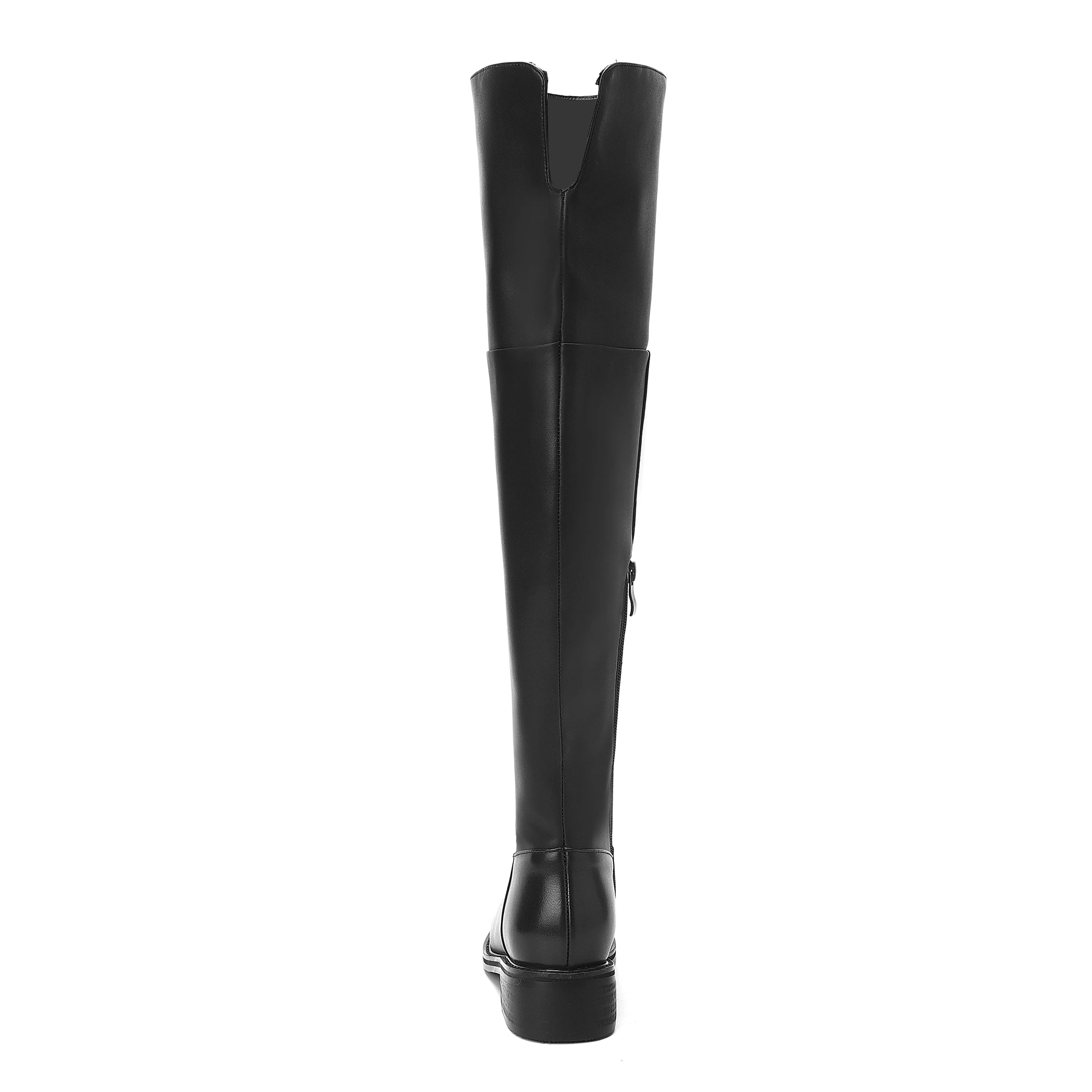 TinaCus Women's Genuine Leather Round Toe Handmade Half Side Zipper Low Chunky Heel Over Knee Boots