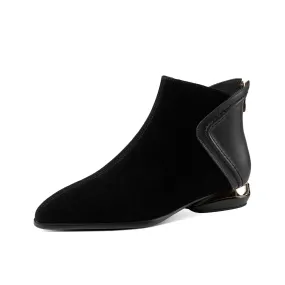 TinaCus Women's Genuine Leather Suede Handmade Back Zip Flat Ankle Boots