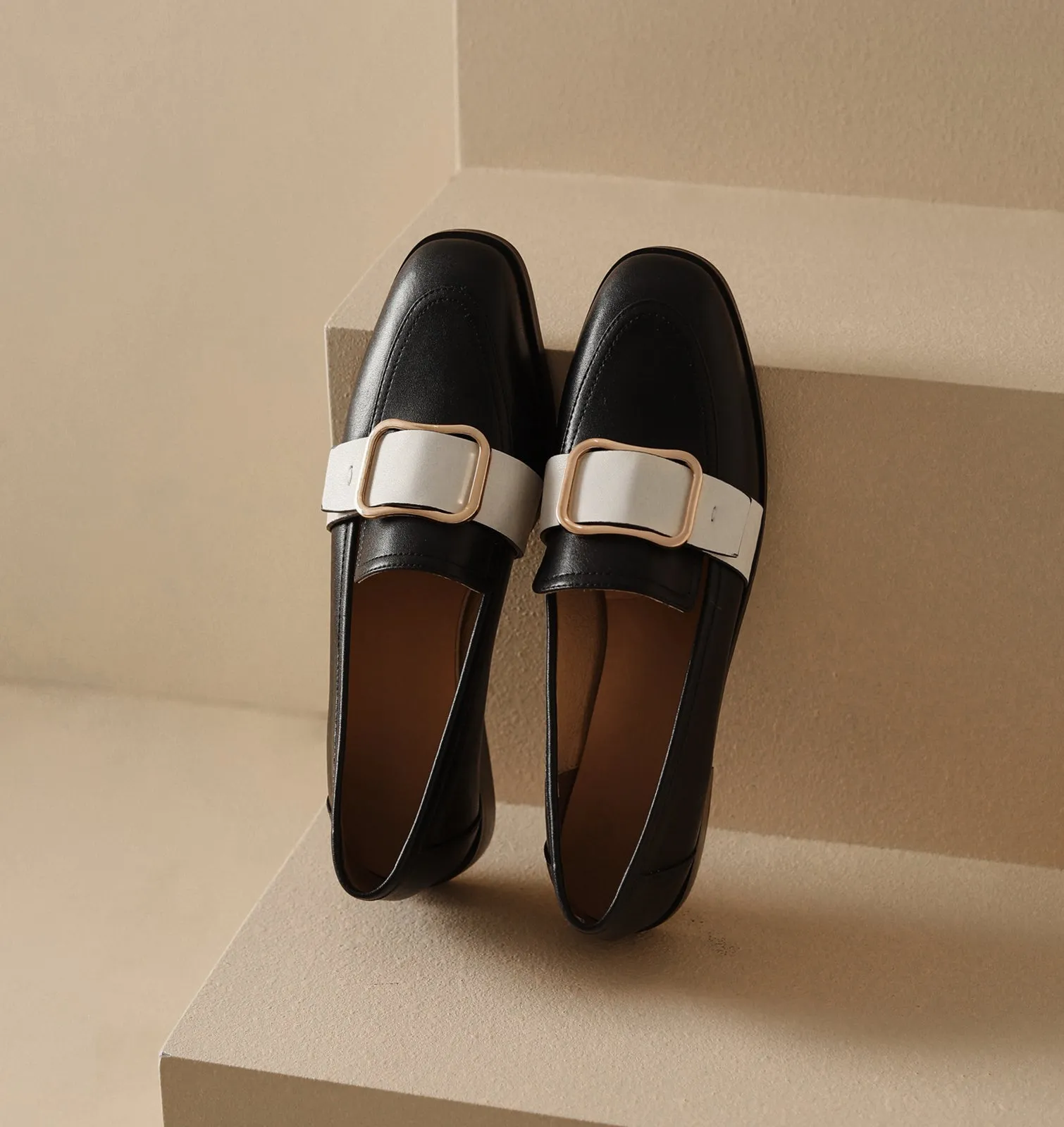 TinaCus Women's Handmade Genuine Leather Belt Design Slip On Flat Comfortable Loafer Pumps Shoes