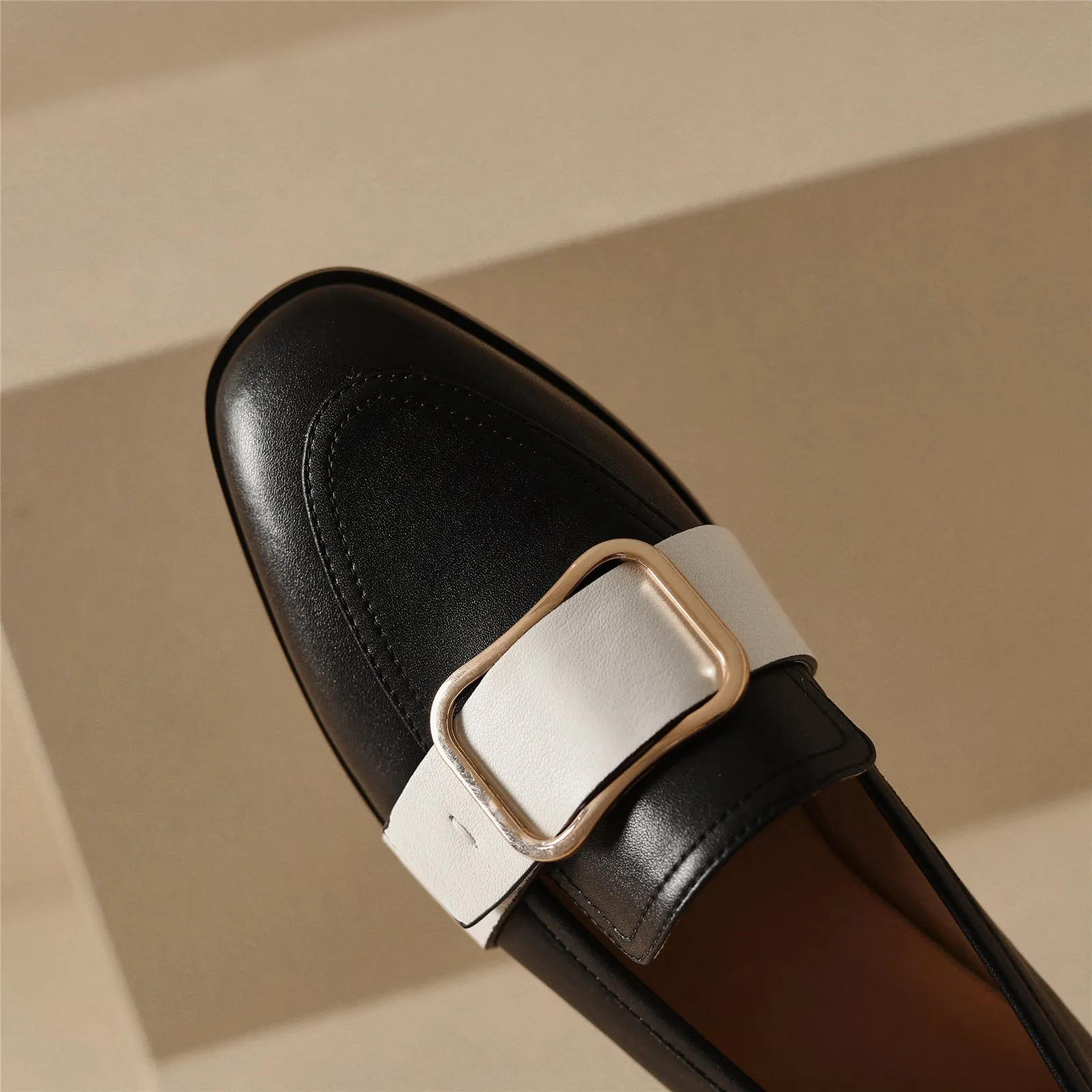 TinaCus Women's Handmade Genuine Leather Belt Design Slip On Flat Comfortable Loafer Pumps Shoes