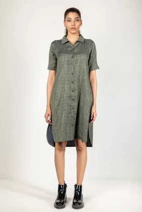 Two-Tone Yarn Dyed Blue-Green Cotton Dress