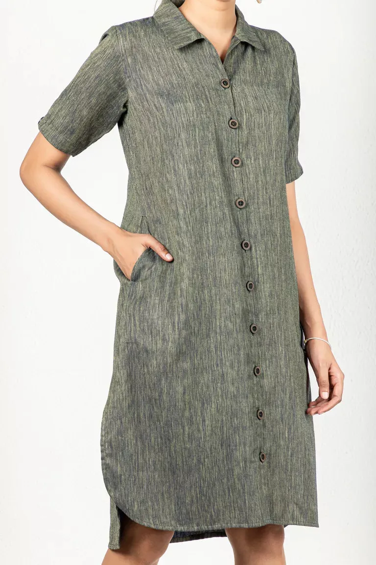 Two-Tone Yarn Dyed Blue-Green Cotton Dress