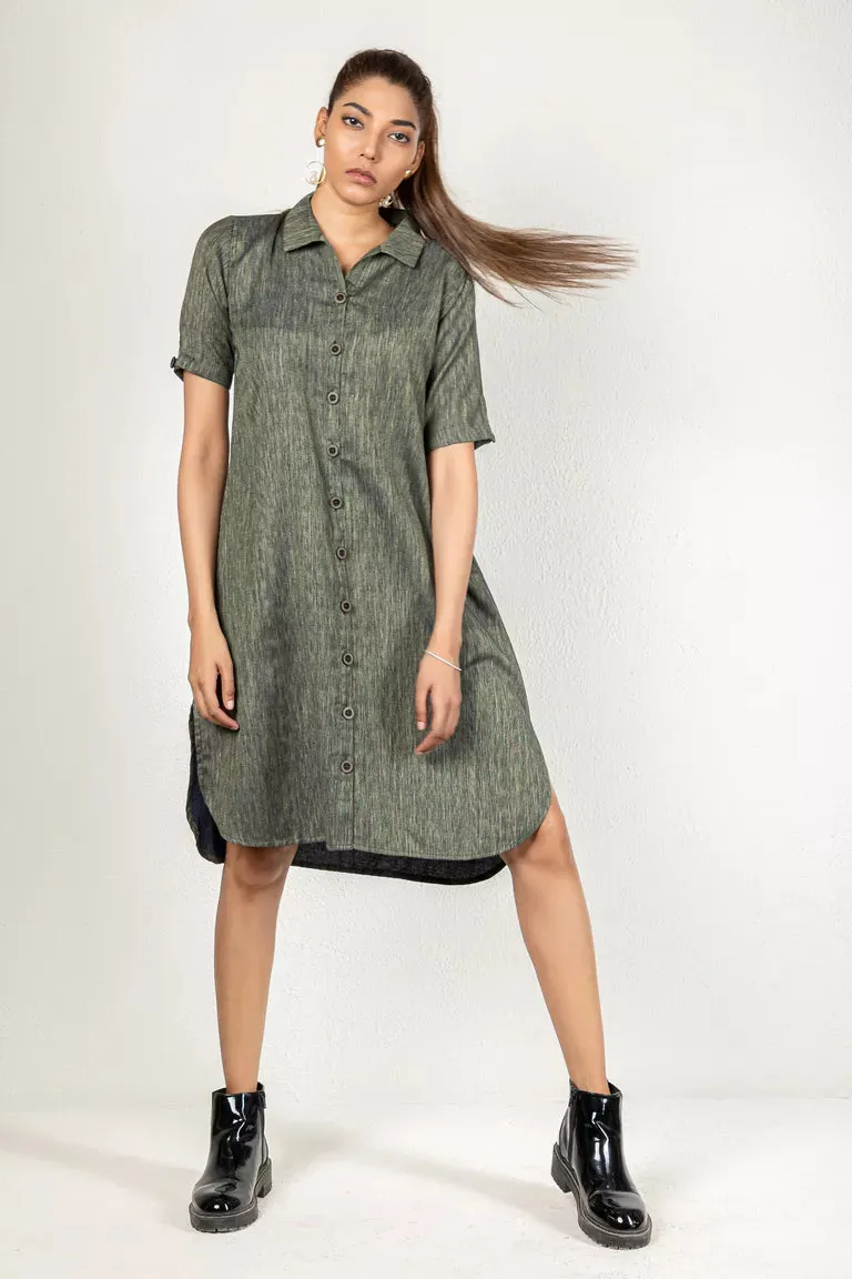 Two-Tone Yarn Dyed Blue-Green Cotton Dress