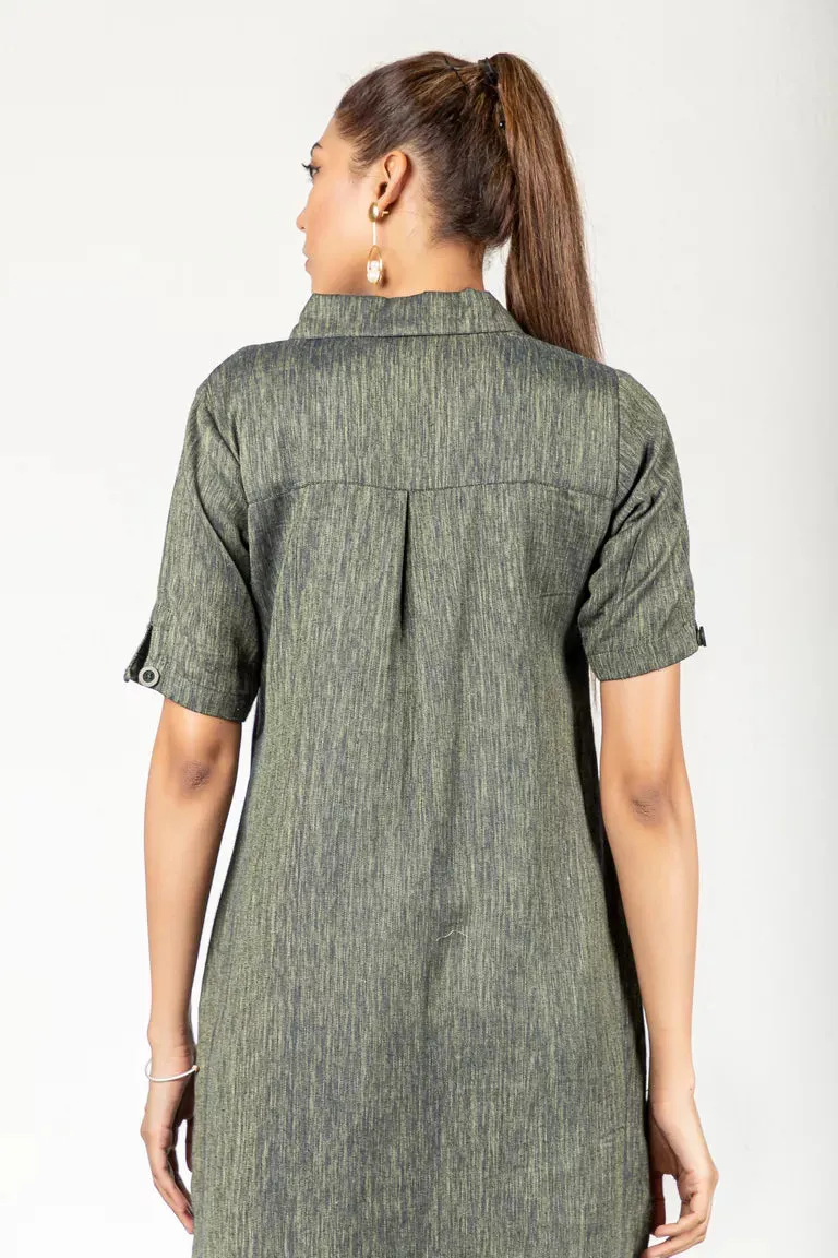 Two-Tone Yarn Dyed Blue-Green Cotton Dress
