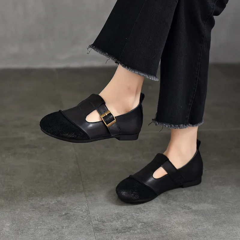 Vintage Literary Handmade Leather Round Toe T Buckle Mary Jane Women's Shoes