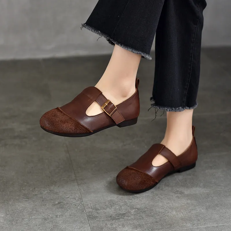 Vintage Literary Handmade Leather Round Toe T Buckle Mary Jane Women's Shoes