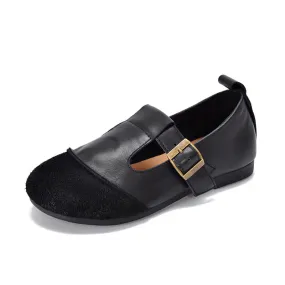 Vintage Literary Handmade Leather Round Toe T Buckle Mary Jane Women's Shoes