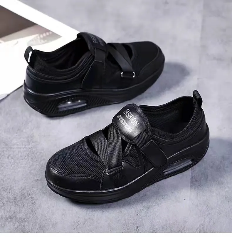 Women Solid Color Velcro  Light Breathable Size Air Shoes