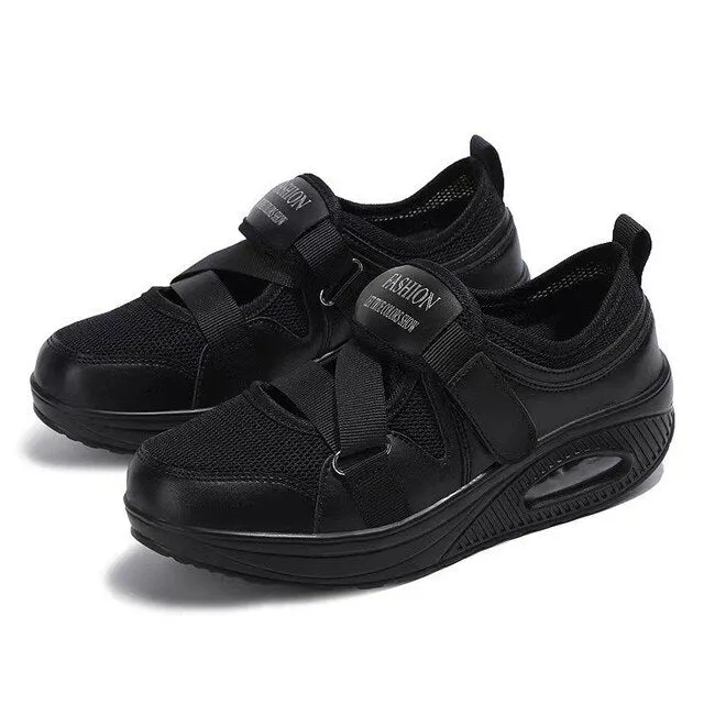Women Solid Color Velcro  Light Breathable Size Air Shoes