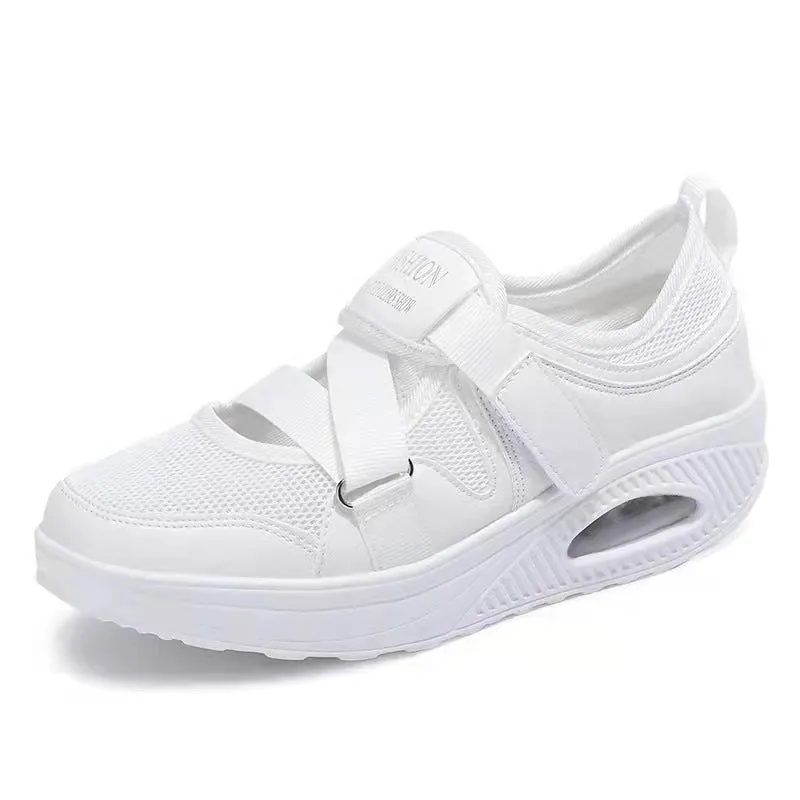 Women Solid Color Velcro  Light Breathable Size Air Shoes
