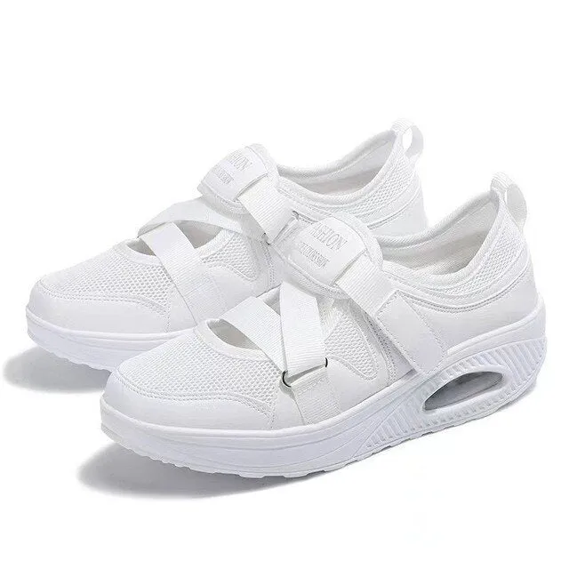 Women Solid Color Velcro  Light Breathable Size Air Shoes
