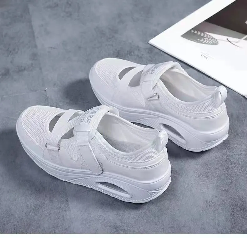 Women Solid Color Velcro  Light Breathable Size Air Shoes