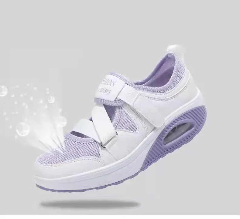 Women Solid Color Velcro  Light Breathable Size Air Shoes