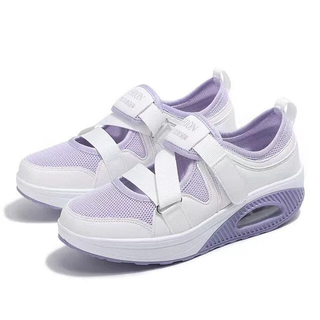 Women Solid Color Velcro  Light Breathable Size Air Shoes