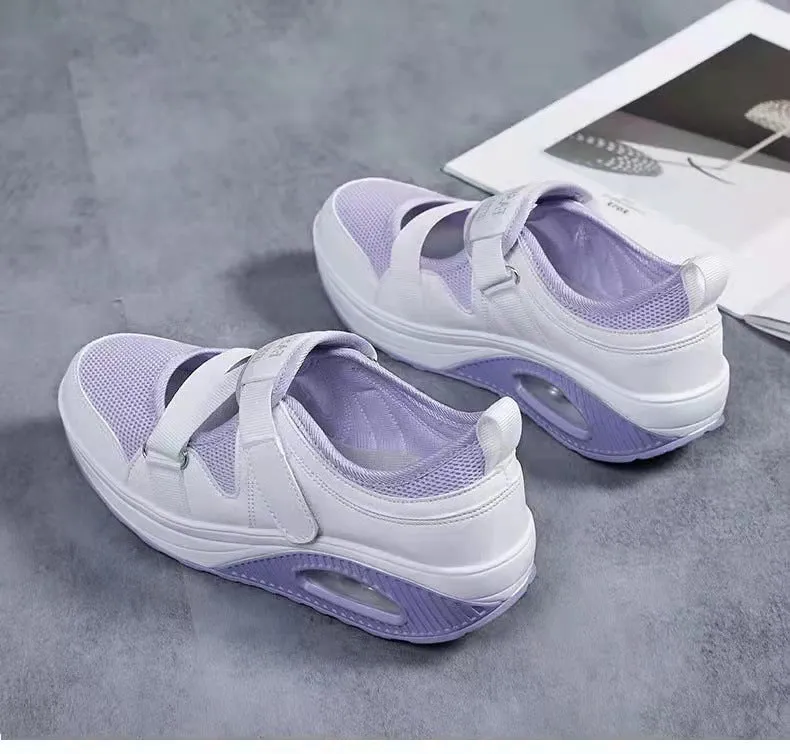 Women Solid Color Velcro  Light Breathable Size Air Shoes