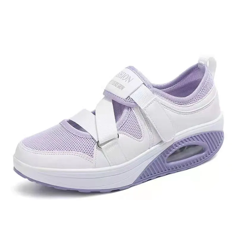 Women Solid Color Velcro  Light Breathable Size Air Shoes