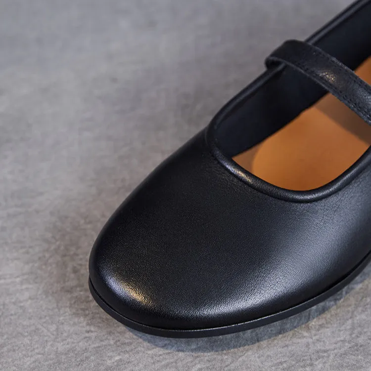 Womens Cowhide Buckle With Round Toe Comfortable Flat Mary Jane Shoes