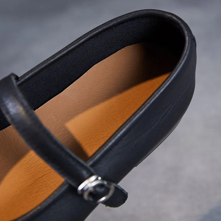 Womens Cowhide Buckle With Round Toe Comfortable Flat Mary Jane Shoes