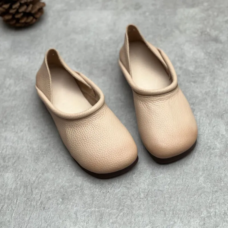 Women's Round Toe Casual Handmade Leather Flat Loafers
