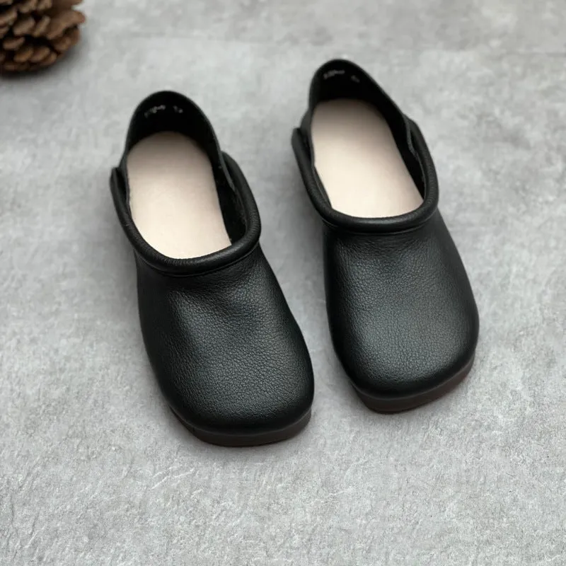 Women's Round Toe Casual Handmade Leather Flat Loafers