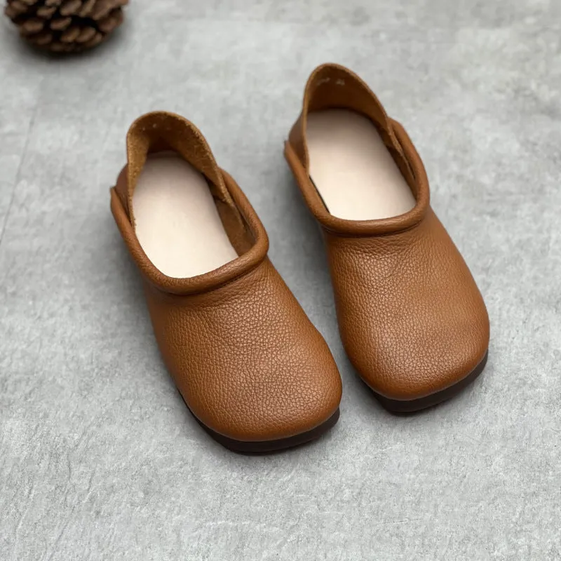 Women's Round Toe Casual Handmade Leather Flat Loafers